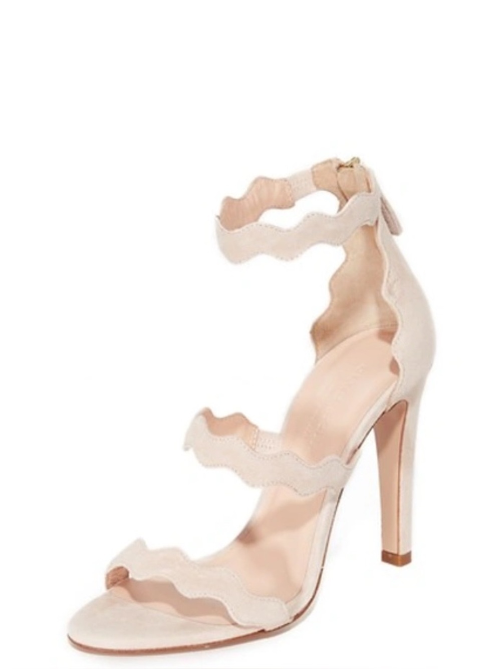Club Monaco Channon Women's Scalloped Tan Suede Strappy High Heel Sandal